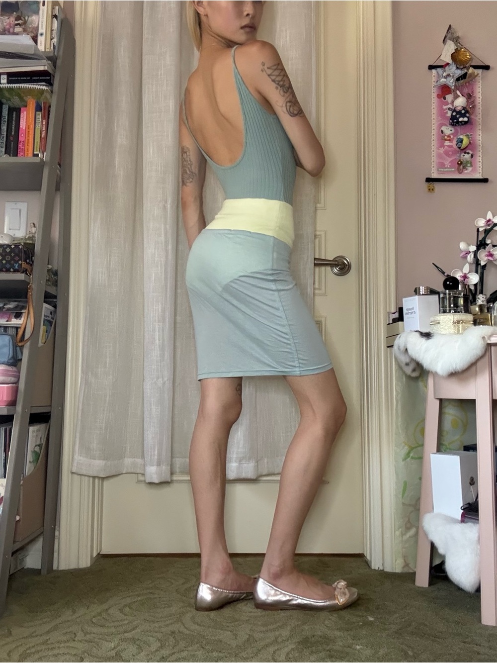 Size S Urban Outfitters Out from under Blue/Green Ribbed Tank Bodysuit